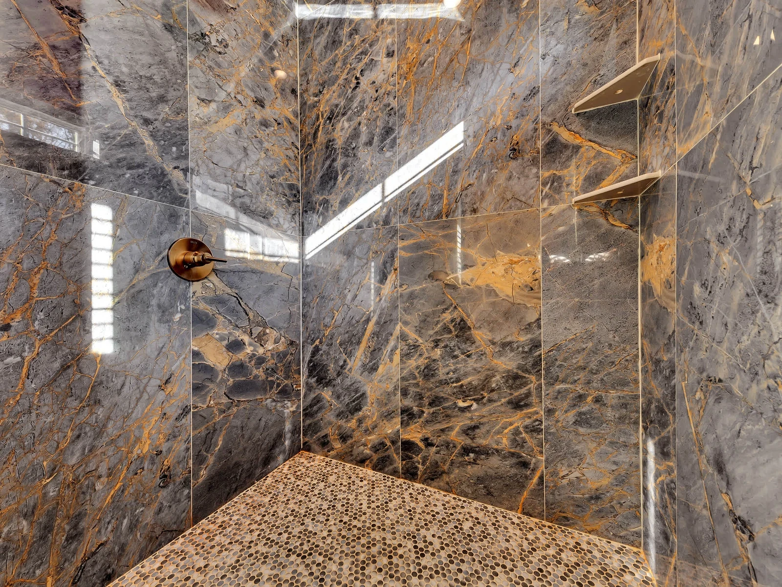 walk-in tile shower at luxury Smoky Mountain cabin rental