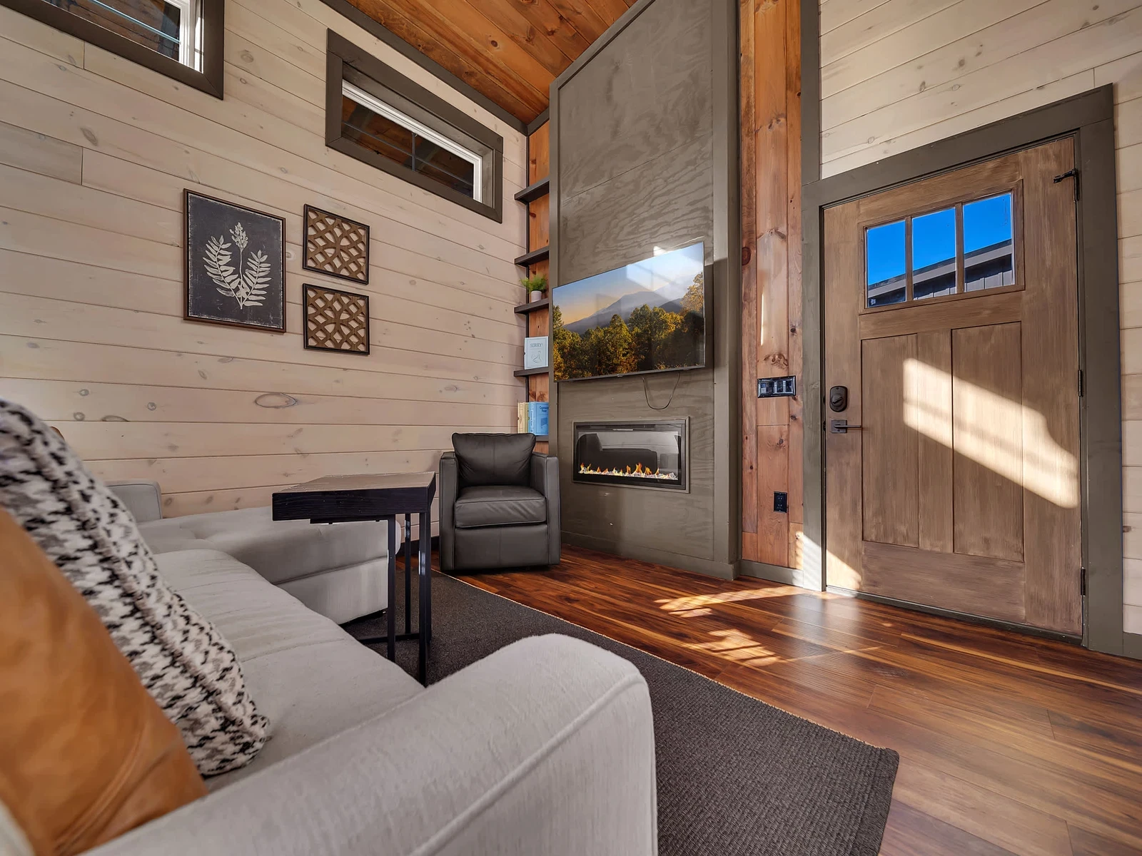 living room with fireplace at Sevierville cabin rental